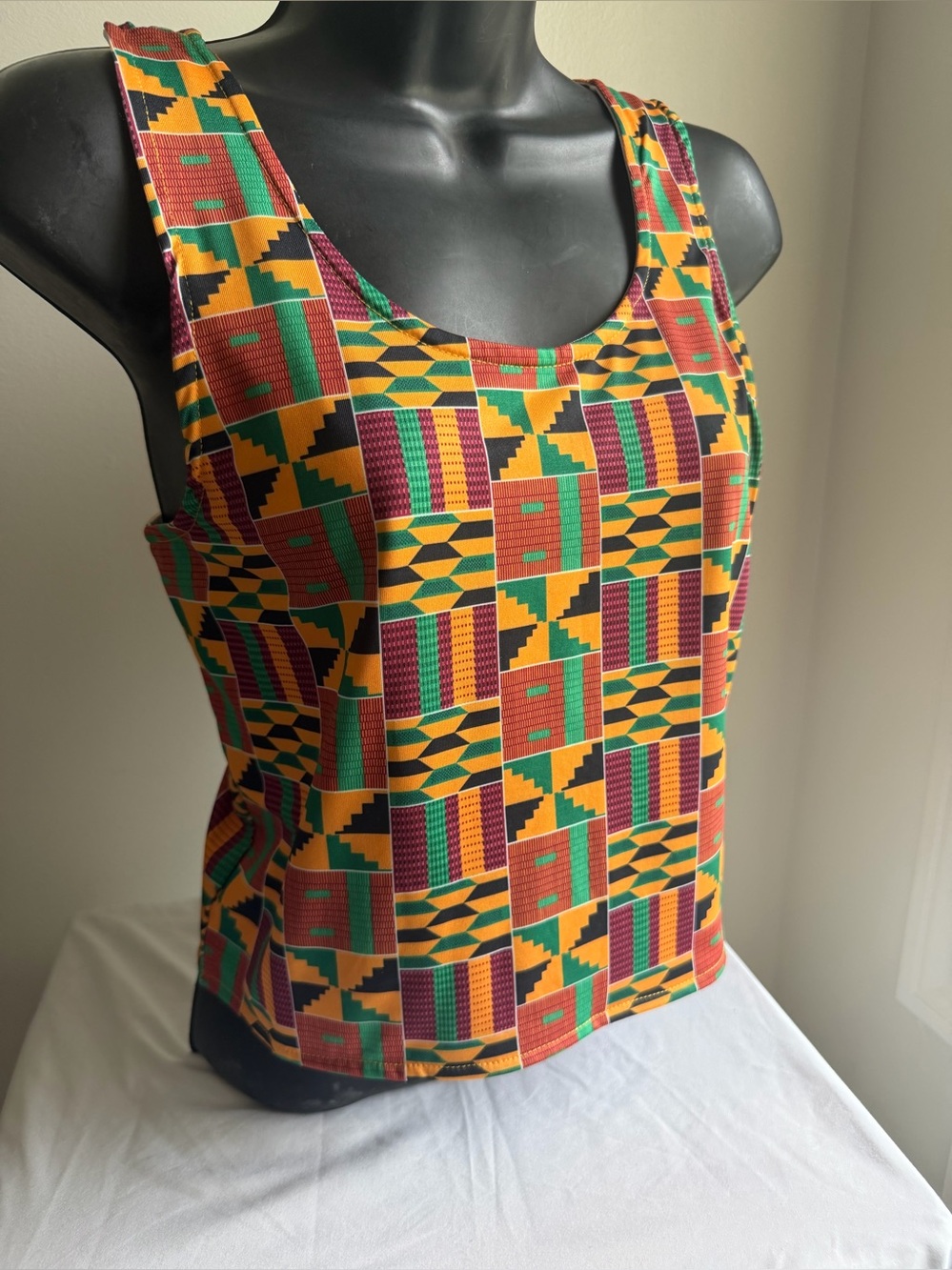 NWOT Kente Inspired Print Lined Tank Top S/M Stretch Sleeveless Festival Top